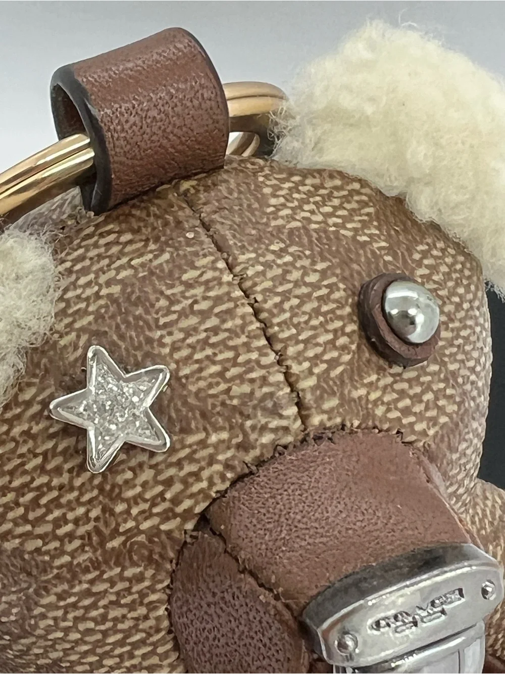 Coach Signature Canvas Bear Bag Charm Keychain with Shearling (Missing Tag) - Picture 8 of 15